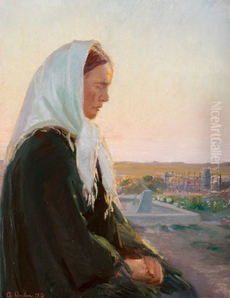 At the grave. Oil Painting by Anna Ancher