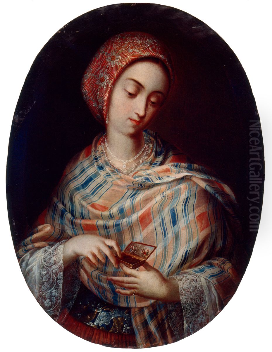 Dama con rebozo Oil Painting by Juan Rodriguez Juarez