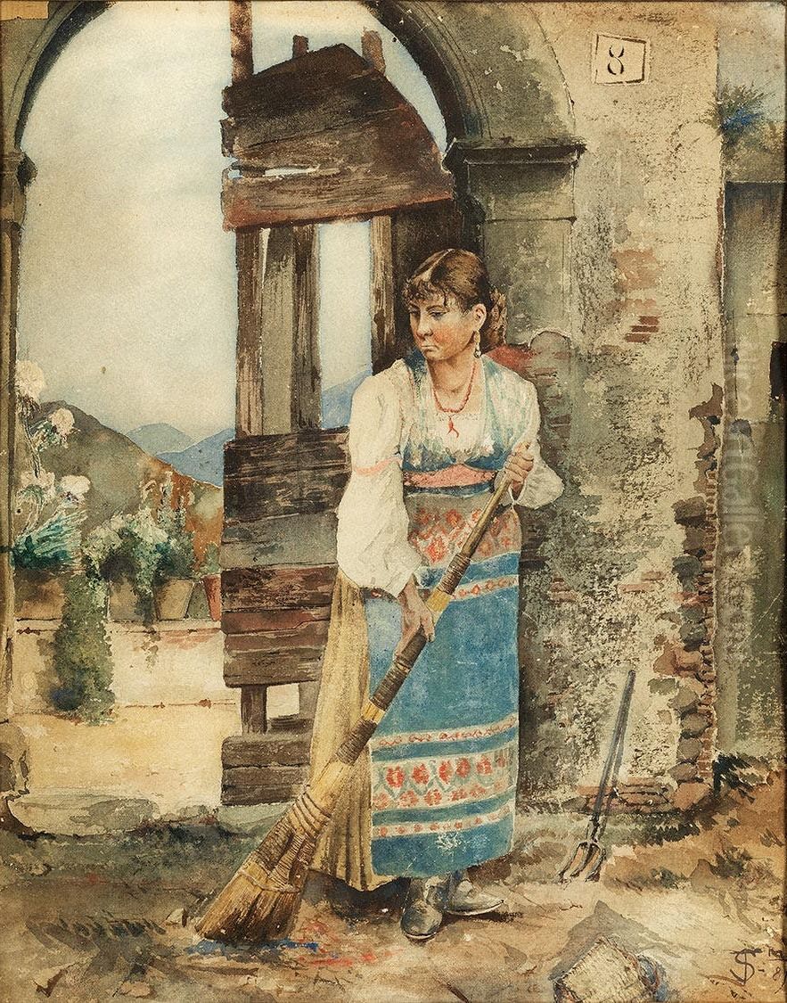 A peasant woman Oil Painting by Telemaco Signorini