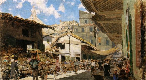 Mercato vecchio a Firenze [1881-1883] Oil Painting by Telemaco Signorini