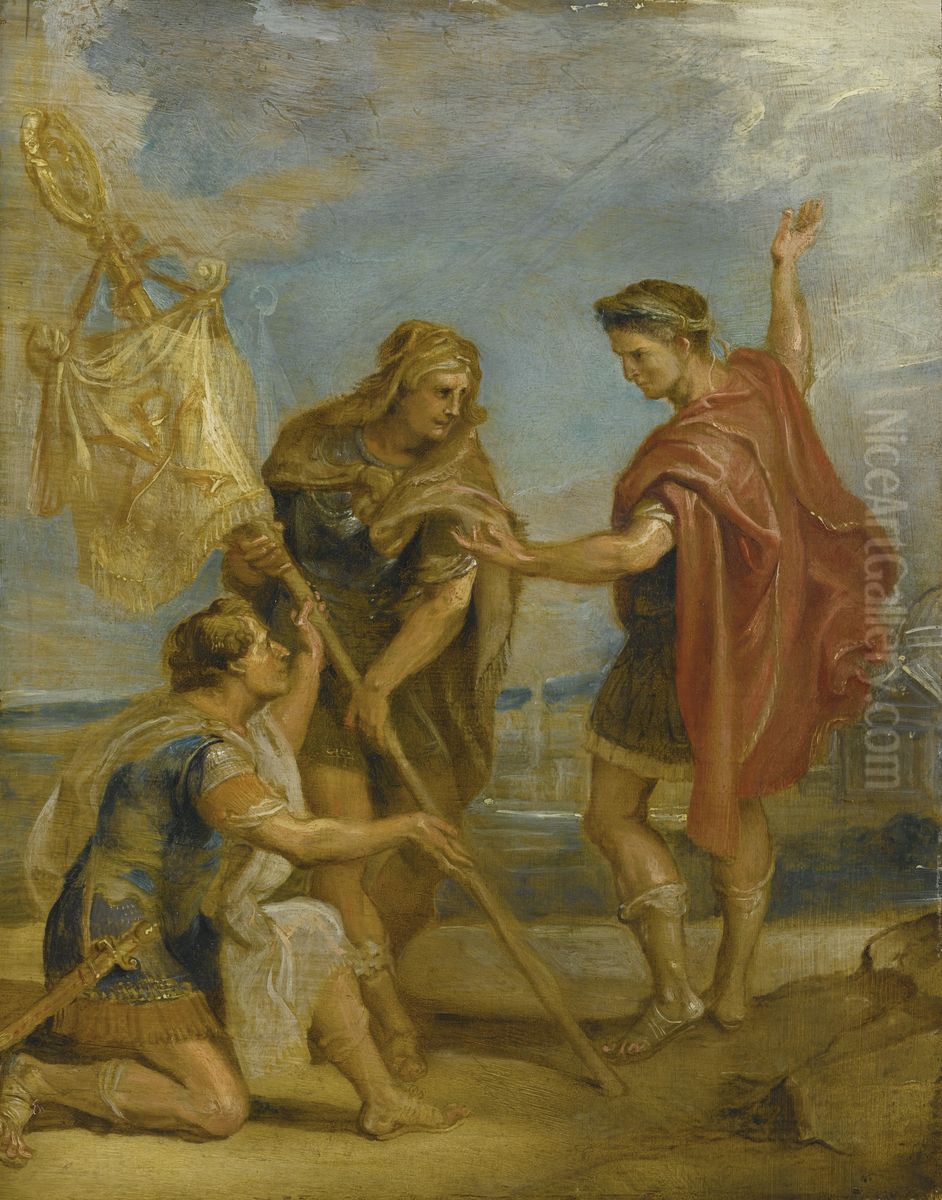 Constantine receives the standard with the monogram of Christ as the imperial sign (The Labarum) Oil Painting by (studio of) Rubens, Peter Paul