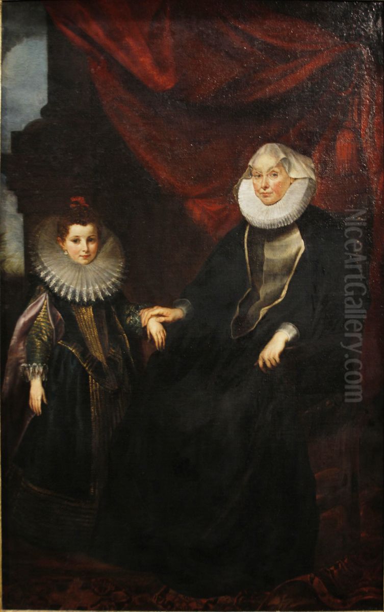 Marchesa Bianca Spinola Imperiale (1554-1622) and her granddaughter Maria Giovanna Serra, 1605-1606 Oil Painting by (studio of) Rubens, Peter Paul