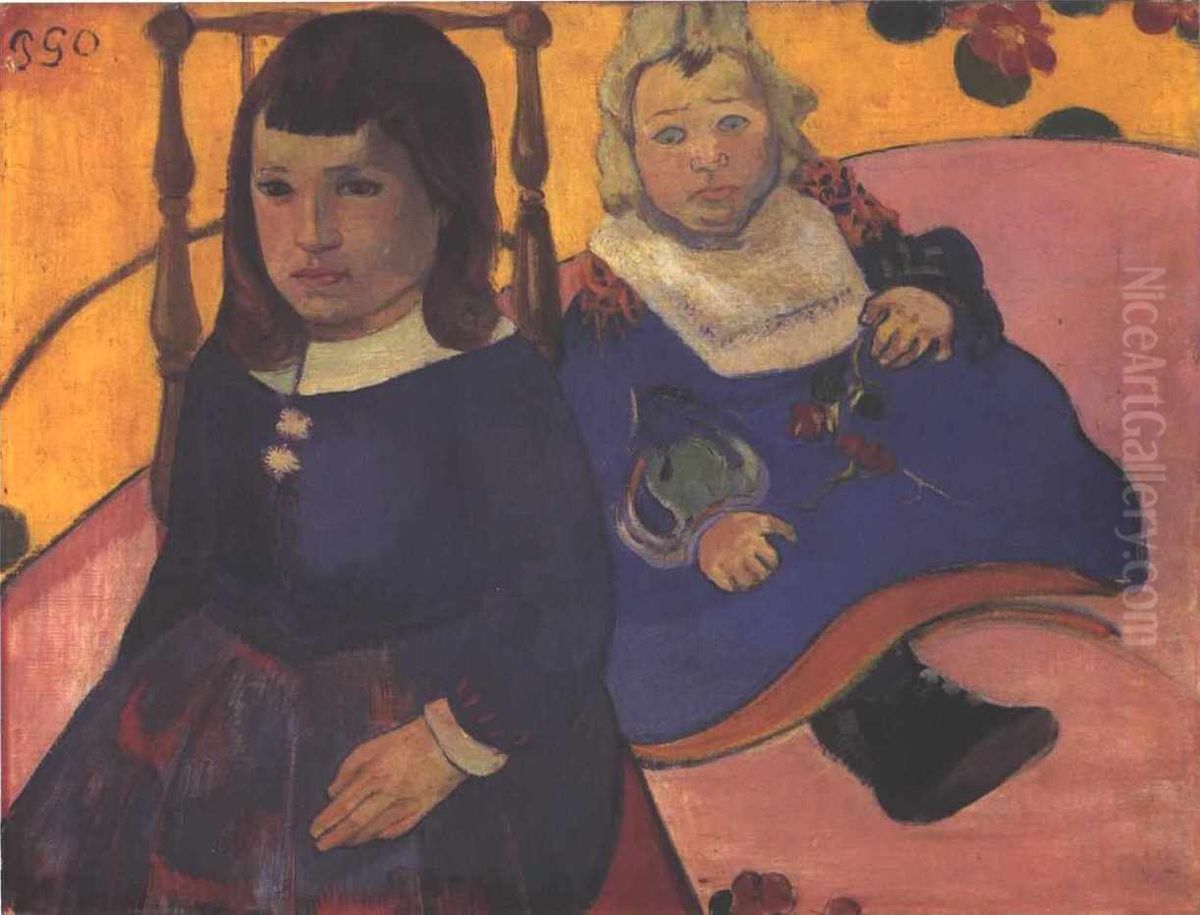 Double portrait d'enfants Oil Painting by Paul Gauguin Double portrait d'enfants Oil Painting by Paul Gauguin