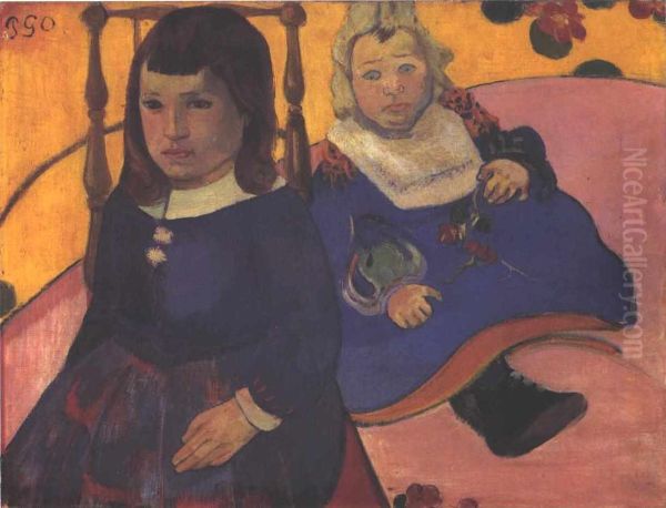 Double portrait d'enfants Oil Painting by Paul Gauguin