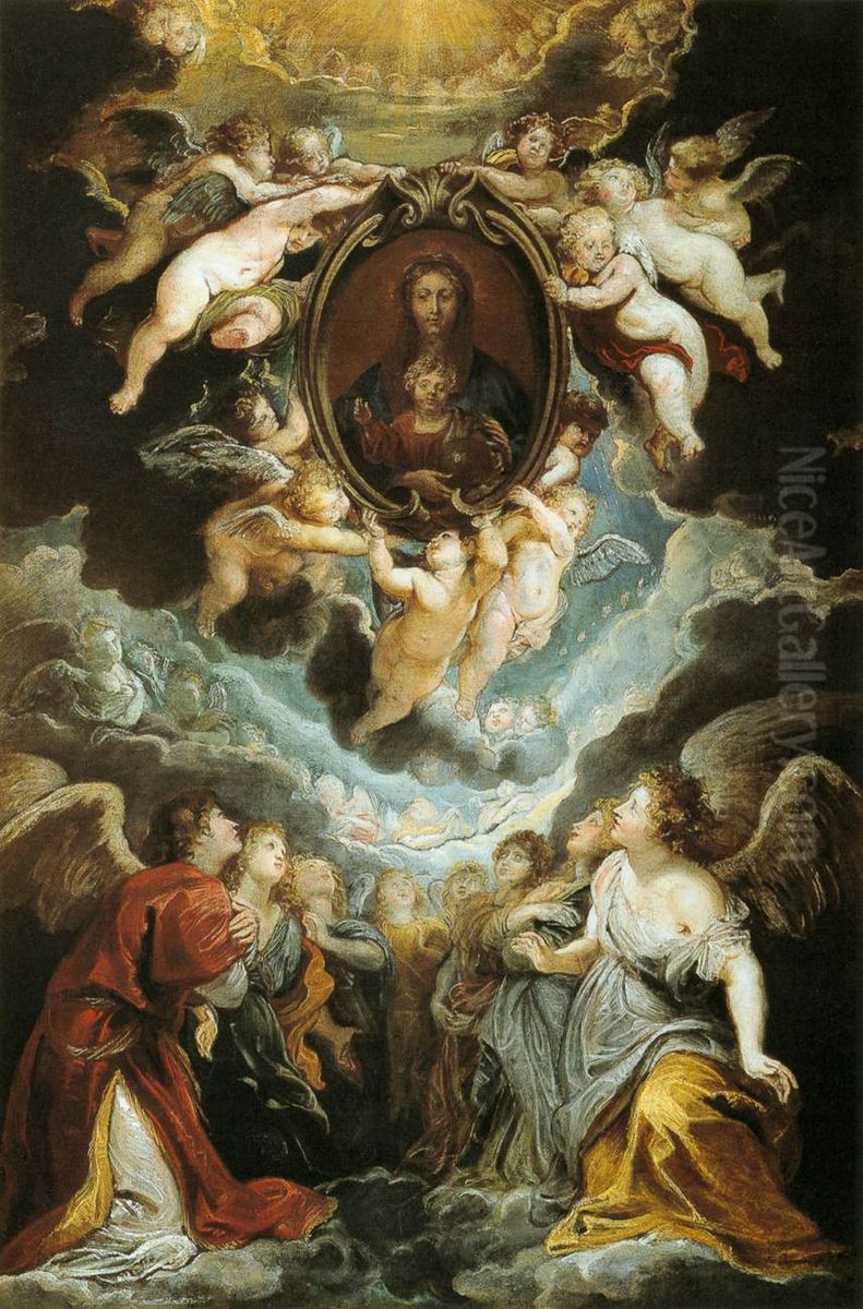 The miraculous icon of the  Madonna of Vallicella revered by angels Oil Painting by (studio of) Rubens, Peter Paul