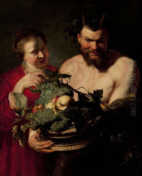 Faun and a young woman Oil Painting by Peter Paul Rubens