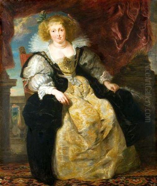 Portrait of Helena Fourment, tweede echtgenote van Peter Paul Rubens, zittend in haar bruidskleed Oil Painting by Peter Paul Rubens