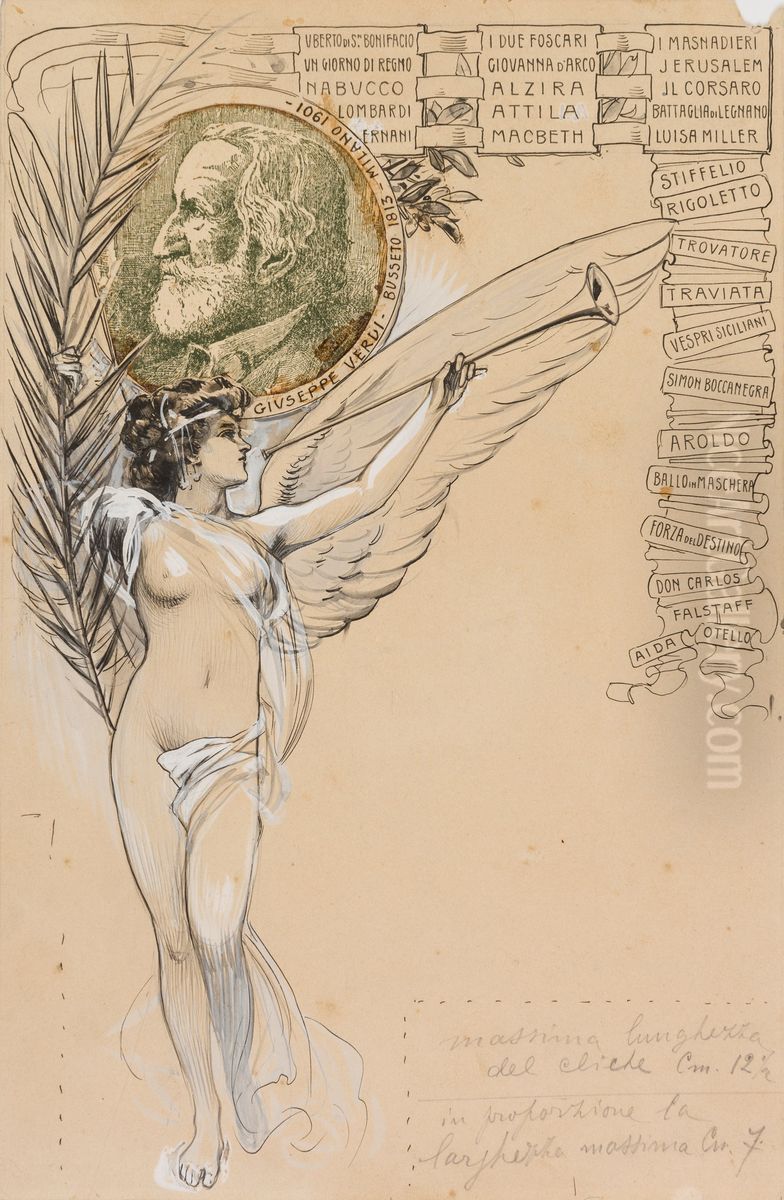 An Allegory of Fame, in Honor of Giuseppe Verdi Oil Painting by Roberto Franzoni