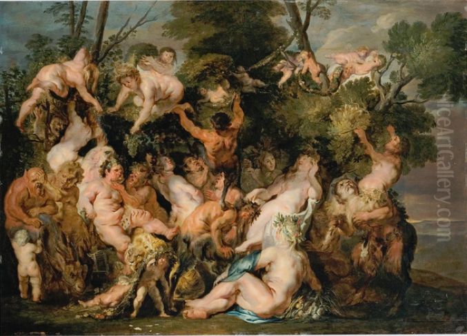 Revel of Bacchus and Silenus Oil Painting by Jacob Jordaens