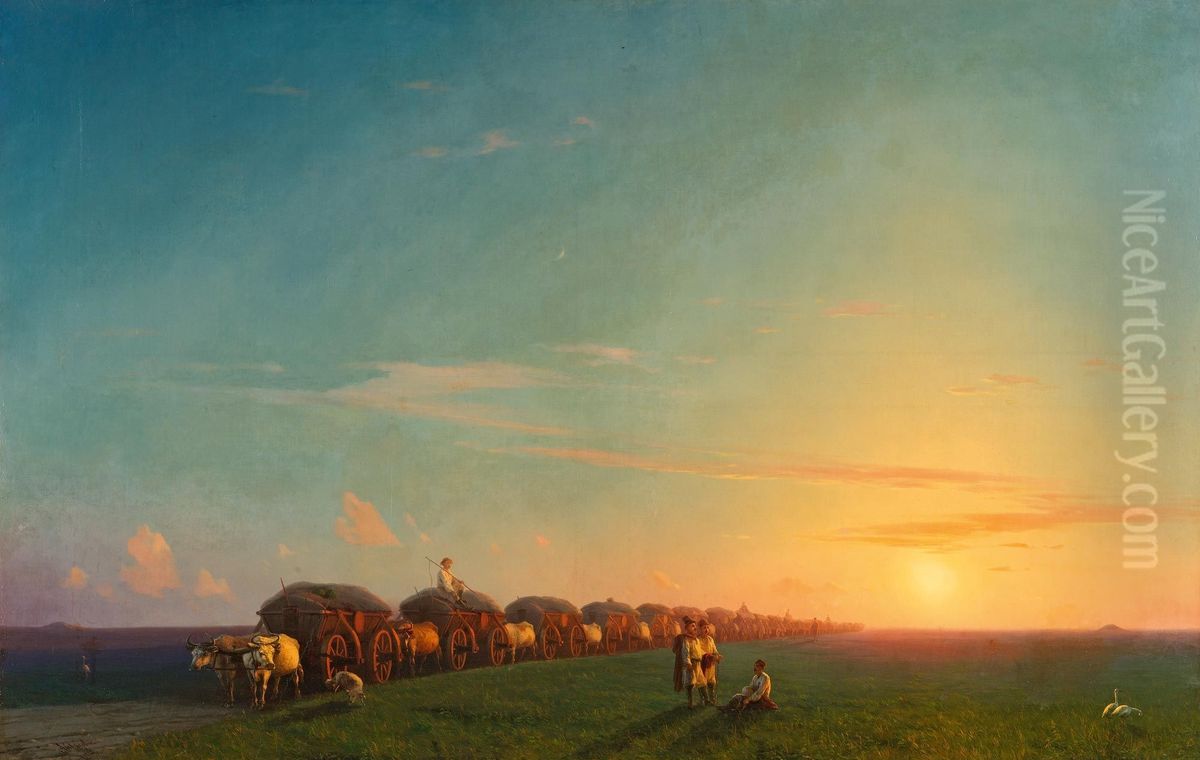 Broad landscape with settlers Oil Painting by Ivan Aivazovsky