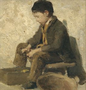 Sitting boy peeling vegetables