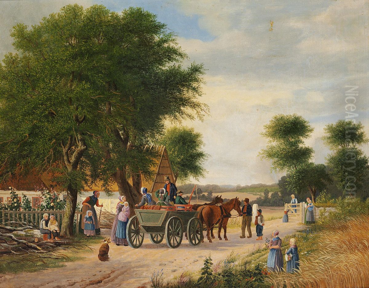 The family goes for a sunday ride. Oil Painting by Johan Peter Raadsig The family goes for a sunday ride. Oil Painting by Johan Peter Raadsig