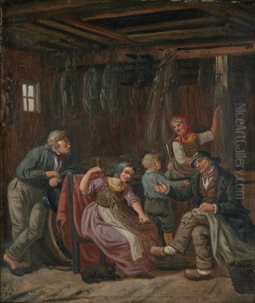 A fishing family. Oil Painting by Johan Peter Raadsig
