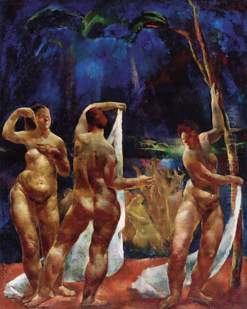 Female Bathers Oil Painting by Vilmos Aba-Novak