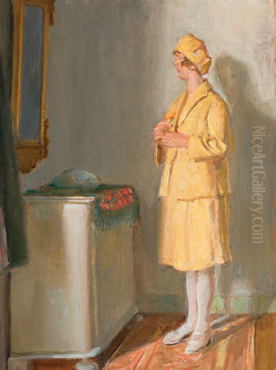 Ung kvinde kigger sig i spejlet. Oil Painting by Michael Peter Ancher