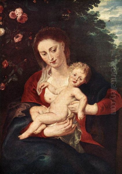 Madonna and Child with Periwinkle Oil Painting by Peter Paul Rubens