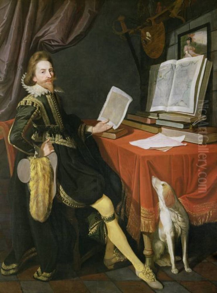 Self portrait of Sir Nathaniel Bacon (1585-1627) Oil Painting by Nathaniel Bacon
