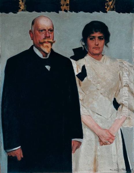 Double portrait of writers Amalie and Erik Skram Oil Painting by Harald Slott-Moller