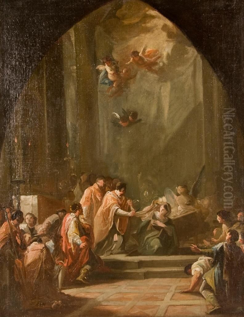 Aparicion de Santa Leocadia a San Ildefonso Oil Painting by Mariano Salvador Maella