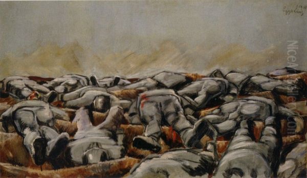 Leichenfeld II. Oil Painting by Albin Egger-Lienz