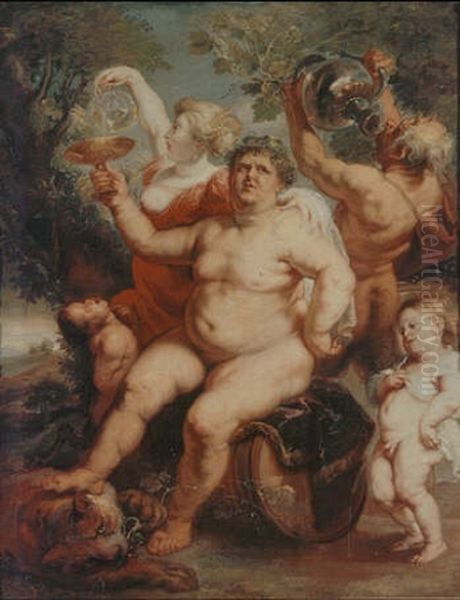 Drinkende Bacchus zittend op een ton Oil Painting by (studio of) Rubens, Peter Paul