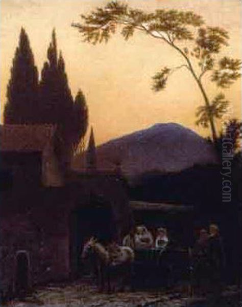 Evening in Ariccia Oil Painting by Hans Jorgen Hammer