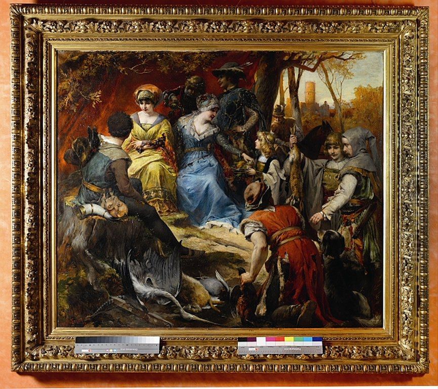 After the Hunt ( Mathias Corvinus ) Oil Painting by Alexander von Wagner