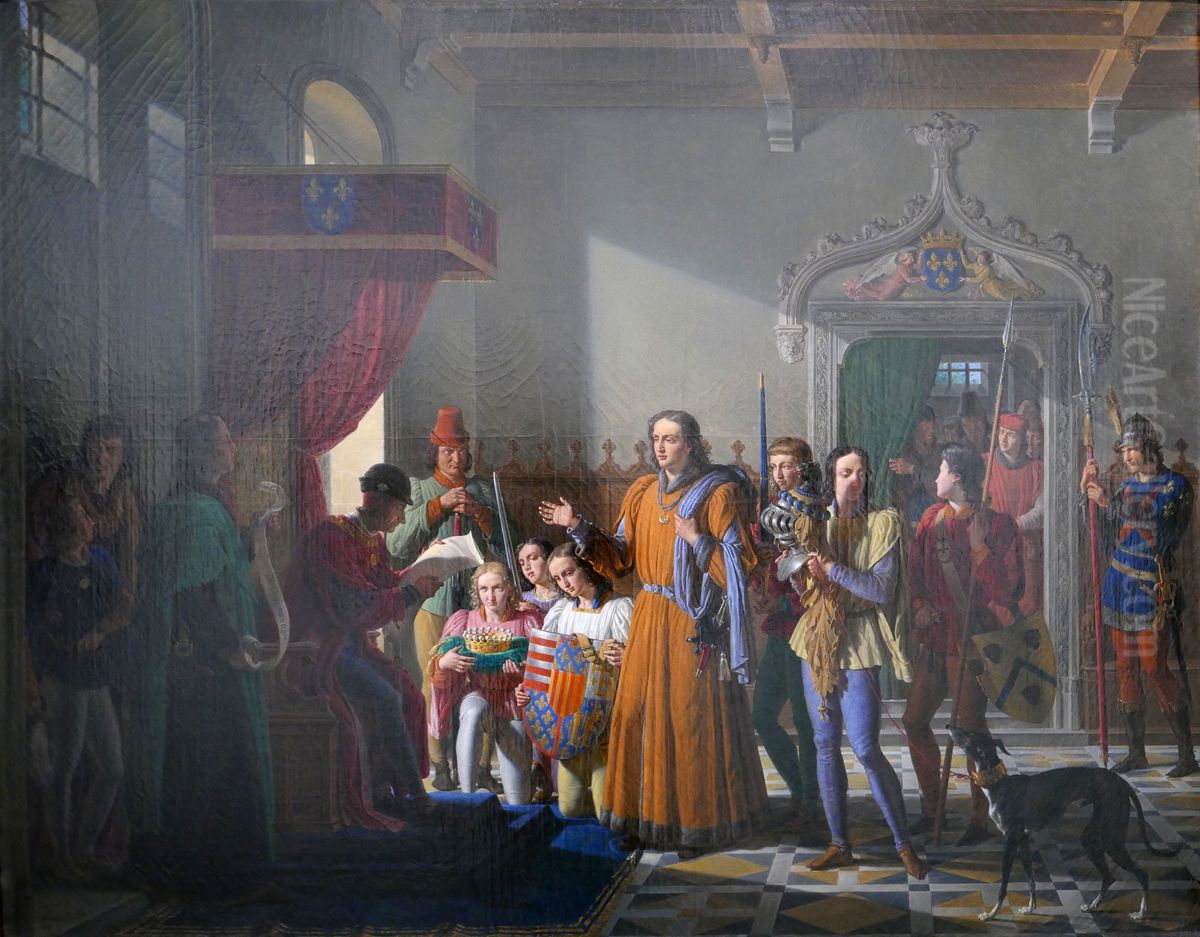 Louis XI recevant l'acte de donation de la Provence a la France des mains de Palamede de Forbin Oil Painting by Pierre Revoil