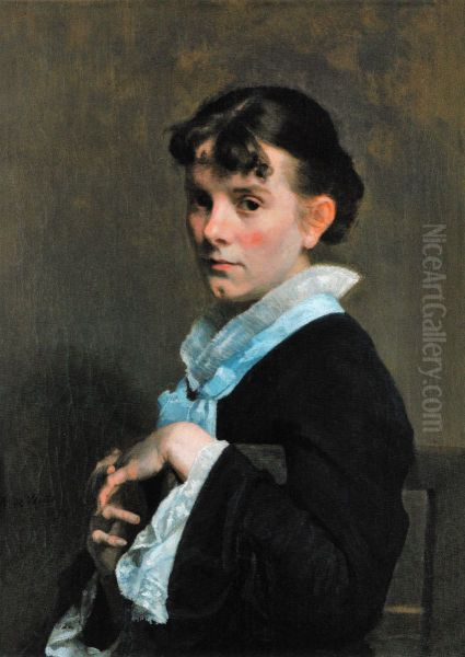 Femme au corsage noir Oil Painting by Adrien De Witte