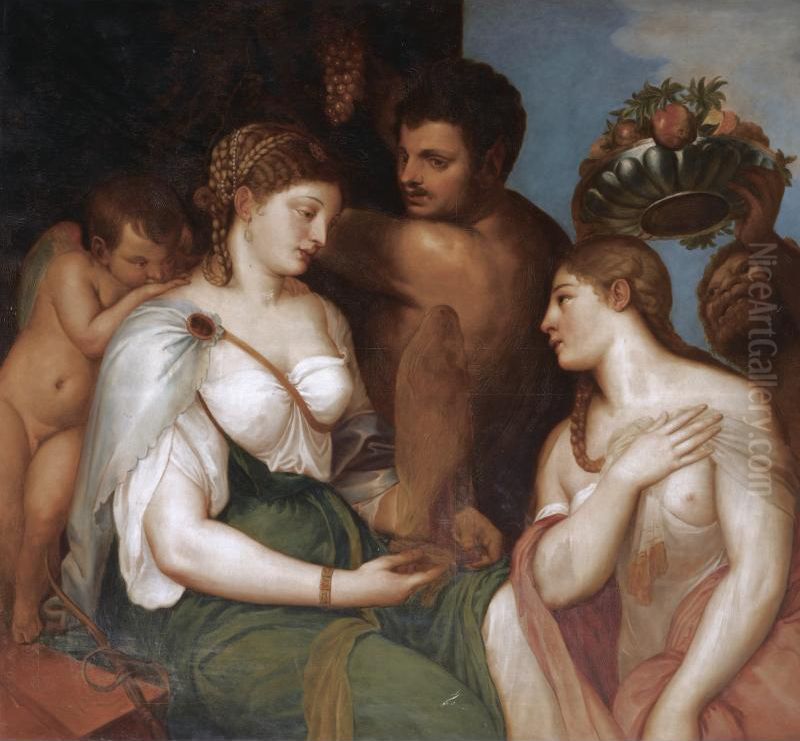 An Allegory With Venus, Bacchus And Ceres Oil Painting by Titian