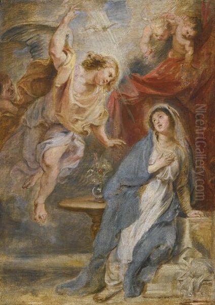 The Annunciation of the Virgin (sketch) Oil Painting by (studio of) Rubens, Peter Paul