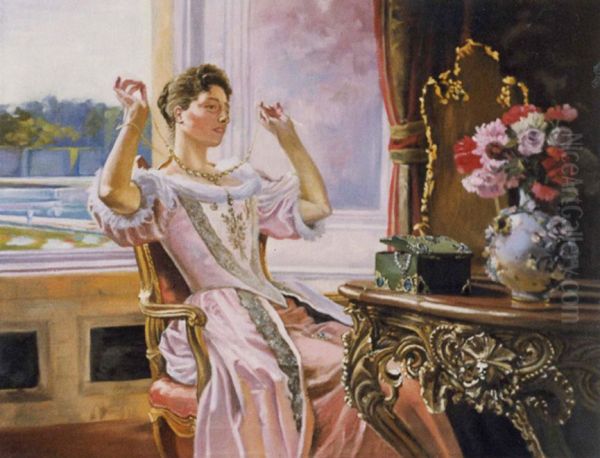Dama z klejnotami Oil Painting by Wladyslaw Czachorski