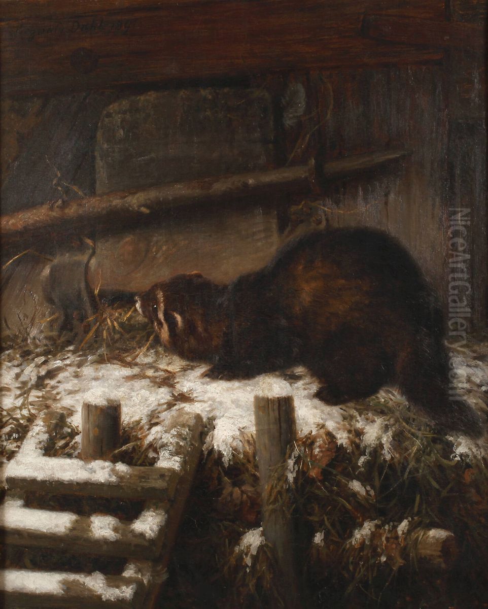 Iltis am Huhnerstall Oil Painting by Johann Siegwald Dahl