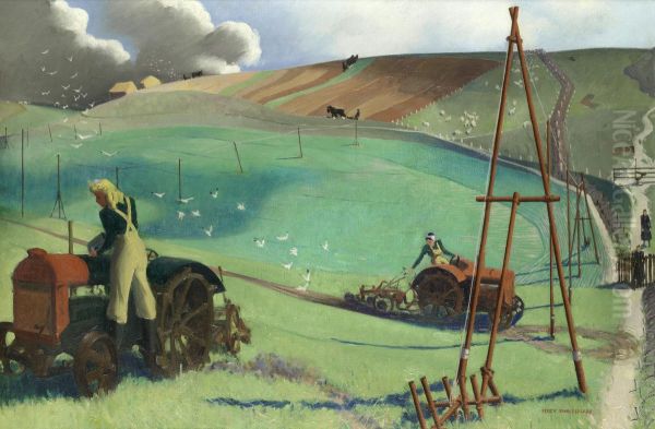 December on the Downs, Wartime Oil Painting by Percy Shakespeare