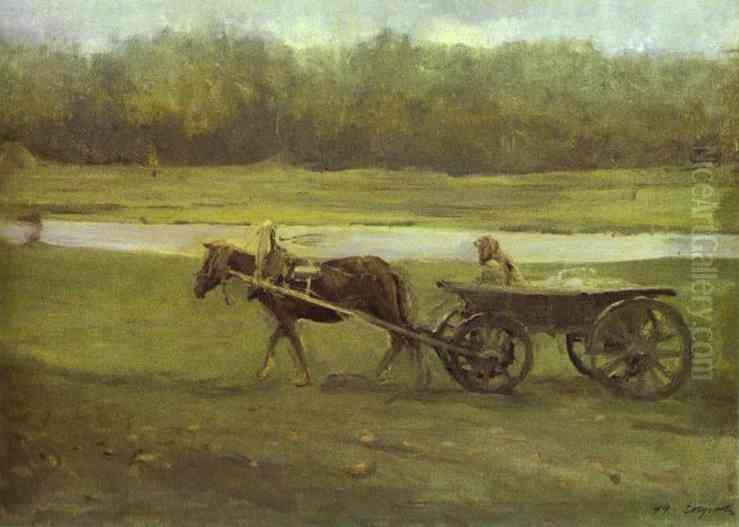 Peasant Woman in a Cart Oil Painting by Valentin Serov