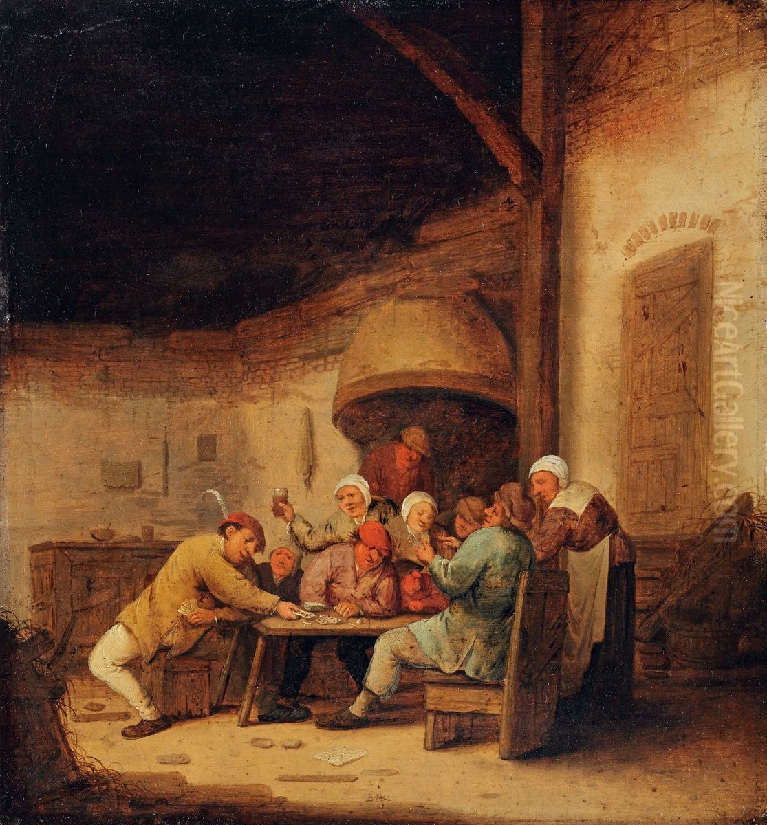Kaartspelende en drinkende boeren in een herberg Oil Painting by Bartholomeus Molenaer Kaartspelende en drinkende boeren in een herberg Oil Painting by Bartholomeus Molenaer