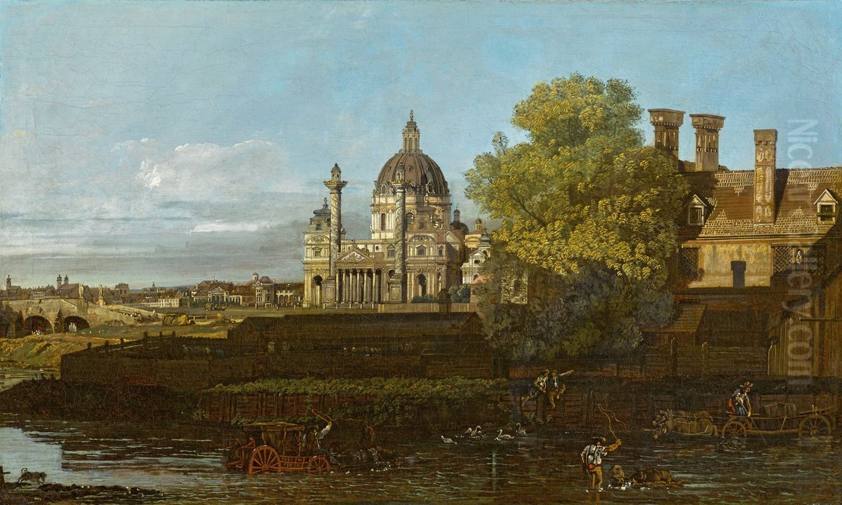 Karls-church in Vienna Oil Painting by Bernardo Bellotto