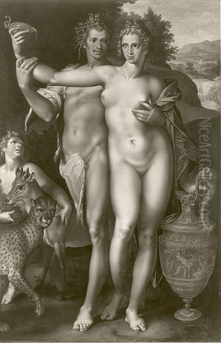 Adam und Eva (Bacchus und Venus ?) Oil Painting by Goltzius Hendrick