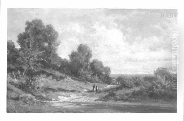 Landscape with coach + figures Oil Painting by Carl Spitzweg