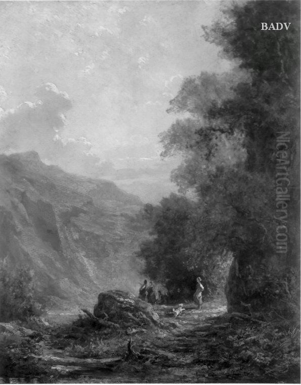valley of a river with figures Oil Painting by Carl Spitzweg