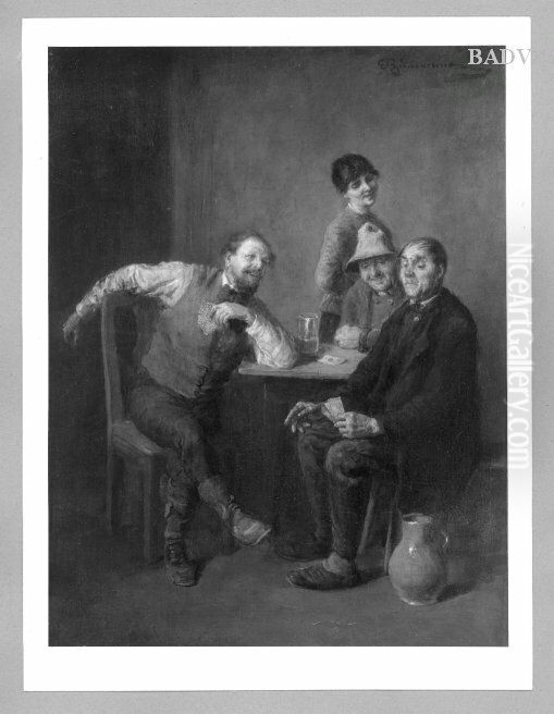 Kartenspieler im Wirtshaus Oil Painting by Ernst Zimmermann
