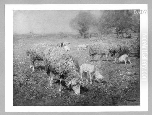 Sheep in a meadow Oil Painting by Heinrich Von Zugel