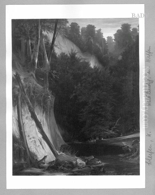 Waldlandschaft mit Weiher und Hirschen Oil Painting by Carl Blechen