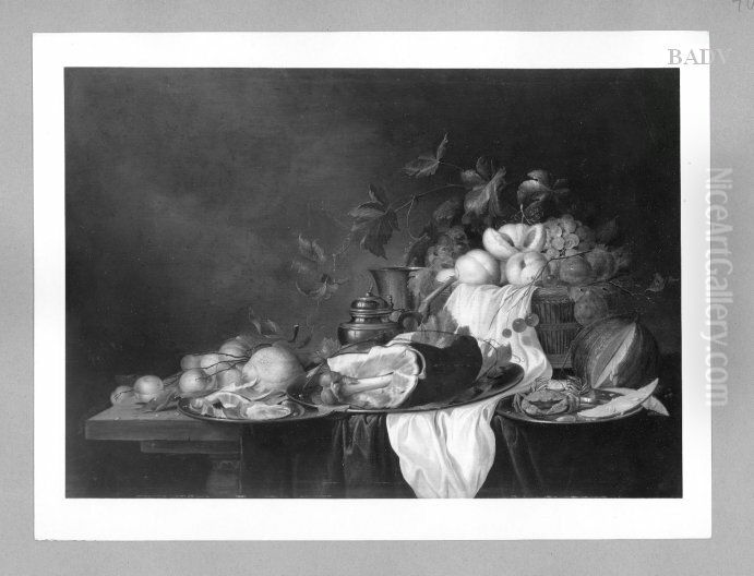 Stillleben mit Fruchten und Schinken Oil Painting by Jacob van Es