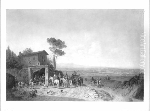 Eine Osteria bei Rom Oil Painting by Heinrich Burkel