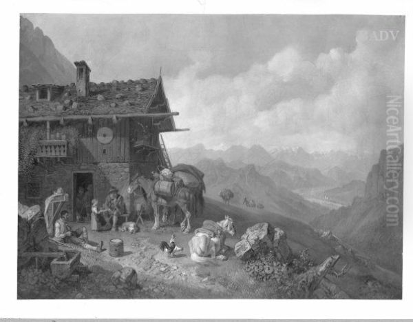 Rast vor der Hutte Oil Painting by Heinrich Burkel