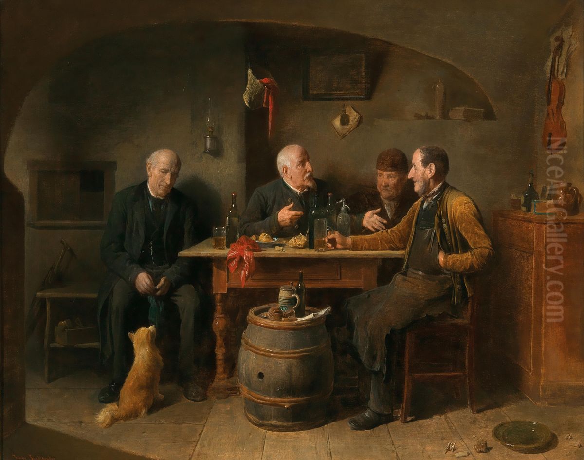 Vier Manner im Wirtshaus Oil Painting by Friedrich Friedlander