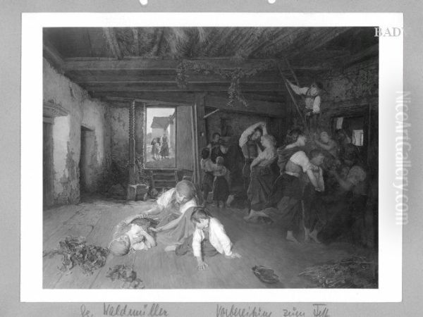 Playnig and dancing children Oil Painting by Ferdinand Georg Waldmuller