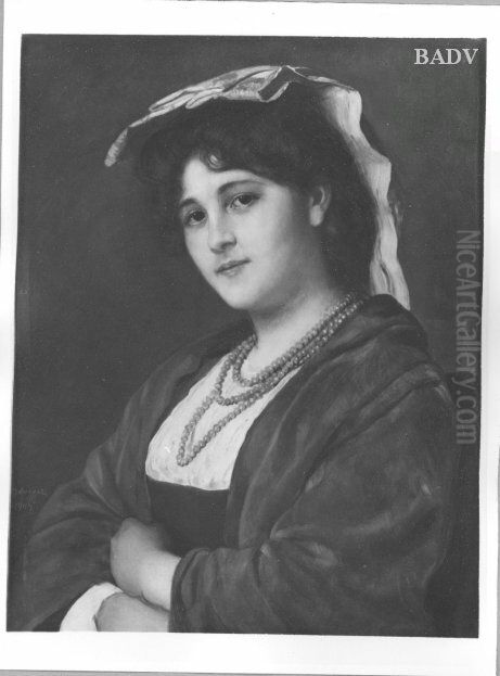 Madchenbildnis mit Kopftuch Oil Painting by Franz Defregger