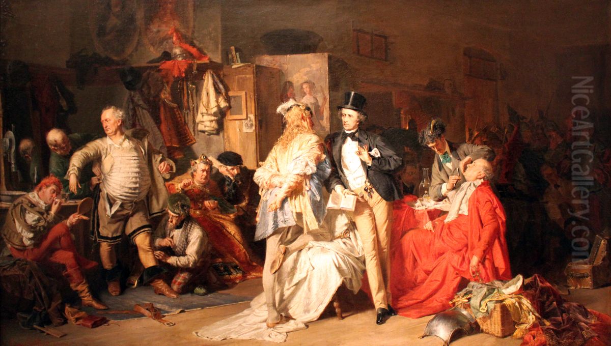 Hinter den Kulissen: Der Regisseur Franz Haase mit Schauspielern vor der Auffuhrung von Shakespeares Heinrich IV Oil Painting by Eduard Von Grutzner